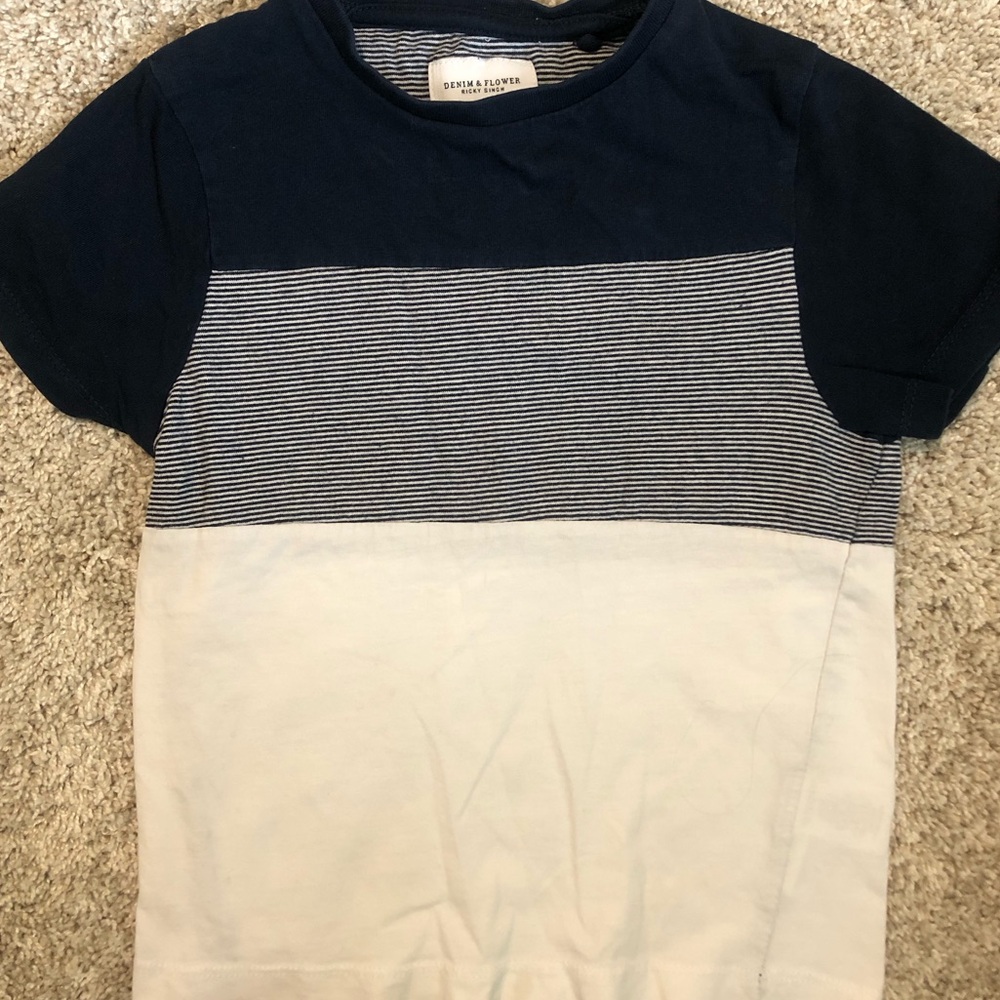 3/$15 Denim & Flower by Ricky Singh Navy and White Stripe Tee!